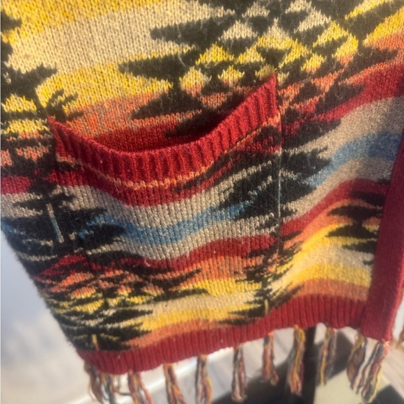 American Eagle Southwest Fringe Trim Hooded Open Blanket Cardigan Sweater Open S - Picture 5 of 7